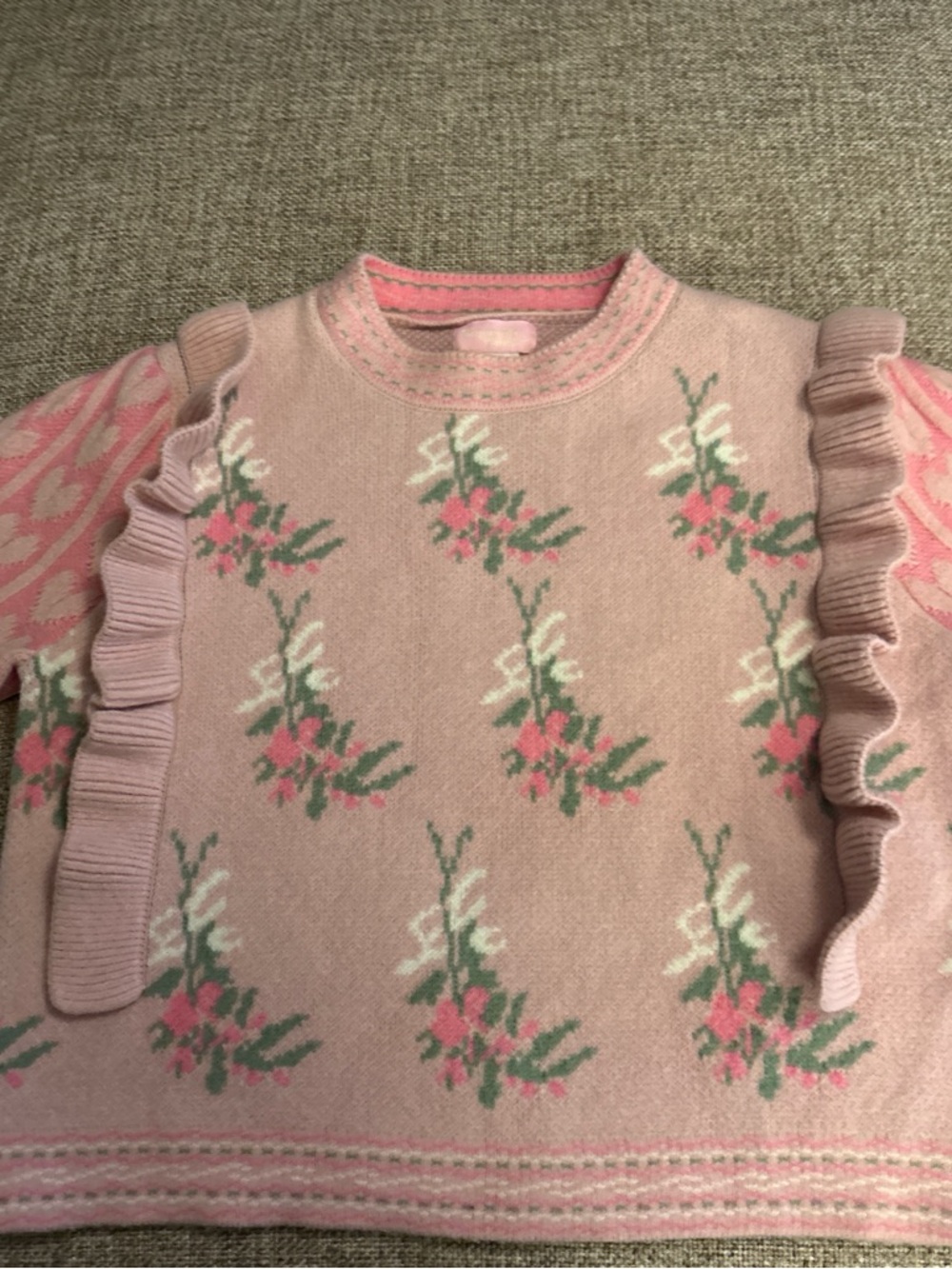 Girls' Pink Floral Ruffle Knit Sweater